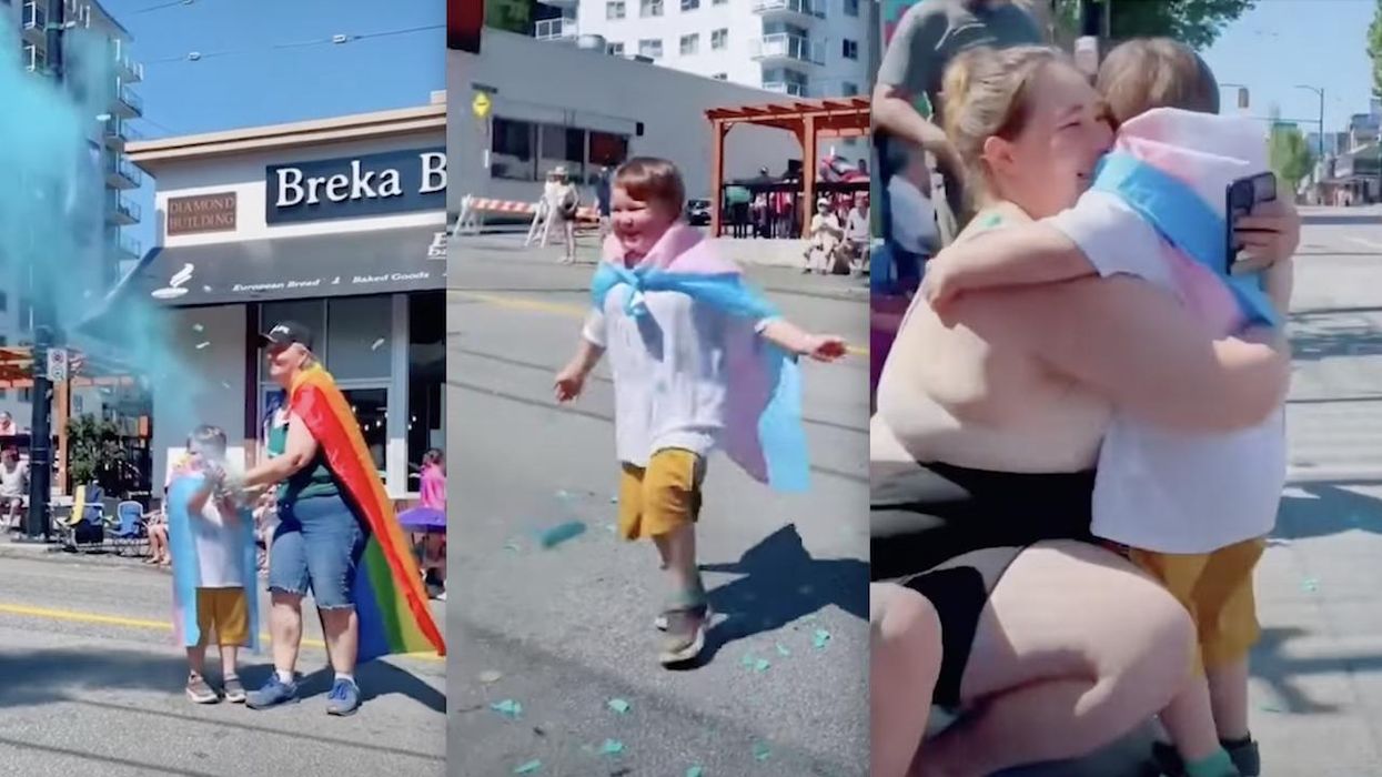 4-year-old biological girl declares 'boy' identity at Pride Parade as cannon blasts blue confetti and crowd 'cheered him on'