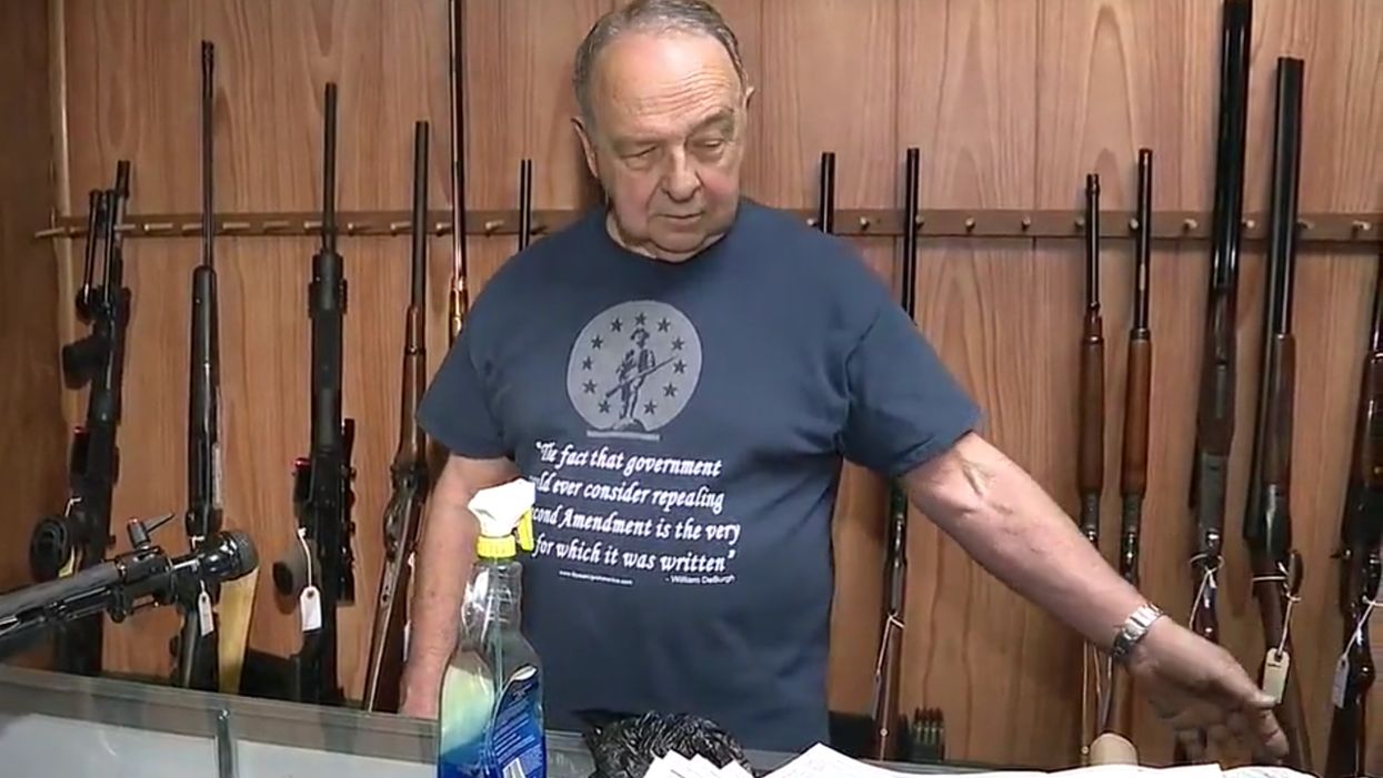 77-year-old vet gun store owner fakes heart issue as 4 armed intruders steal 50 weapons — and is able to make a direct hit