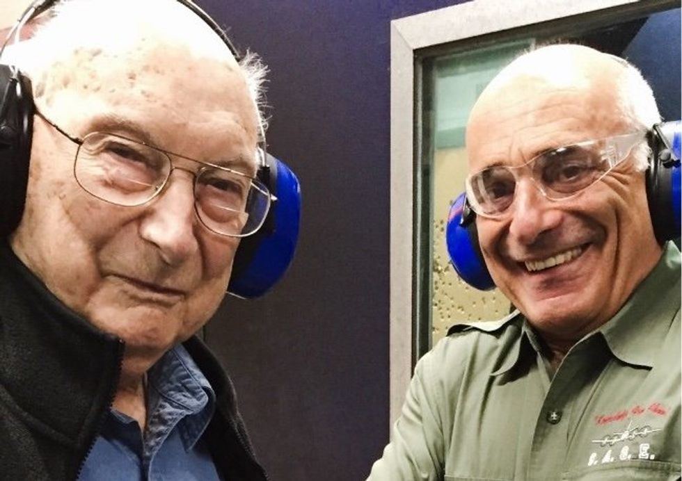 Andrew Marshall (left) with Chuck de Caro at the firing range