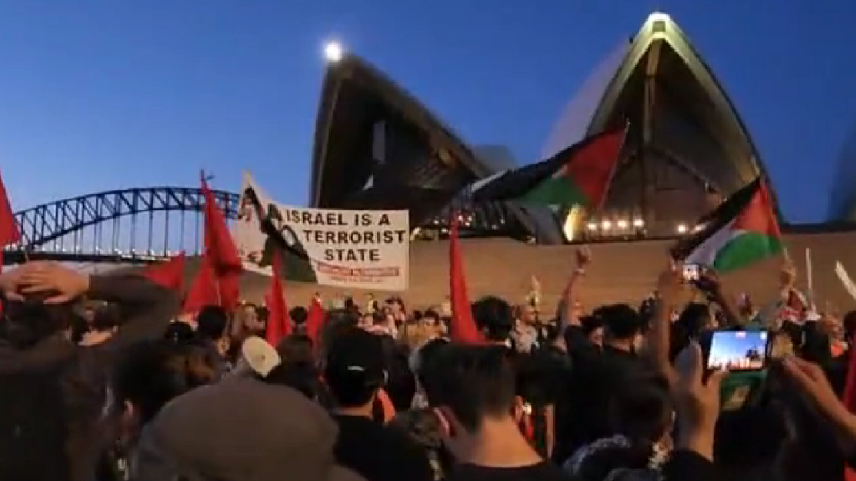Anti-Israel protesters appear on the steps of Sydney Opera House, chanting 'Gas the Jews'