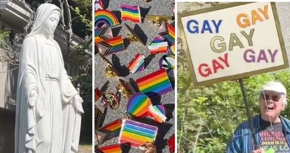 Catholic school parents profane Virgin Mary statue with LGBTQ ribbons after priest refuses to re-sign gay teacher: Report
