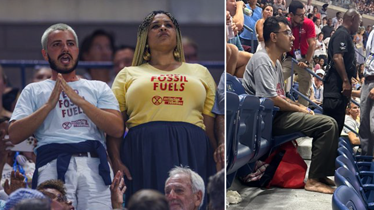 Climate activist glues bare feet to cement as protesters disrupt US Open for nearly an hour