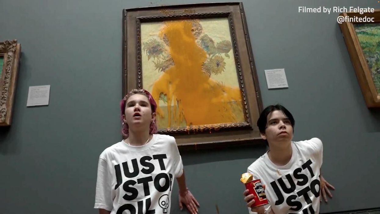Climate protesters throw tomato soup at famous van Gogh painting, glue themselves to wall
