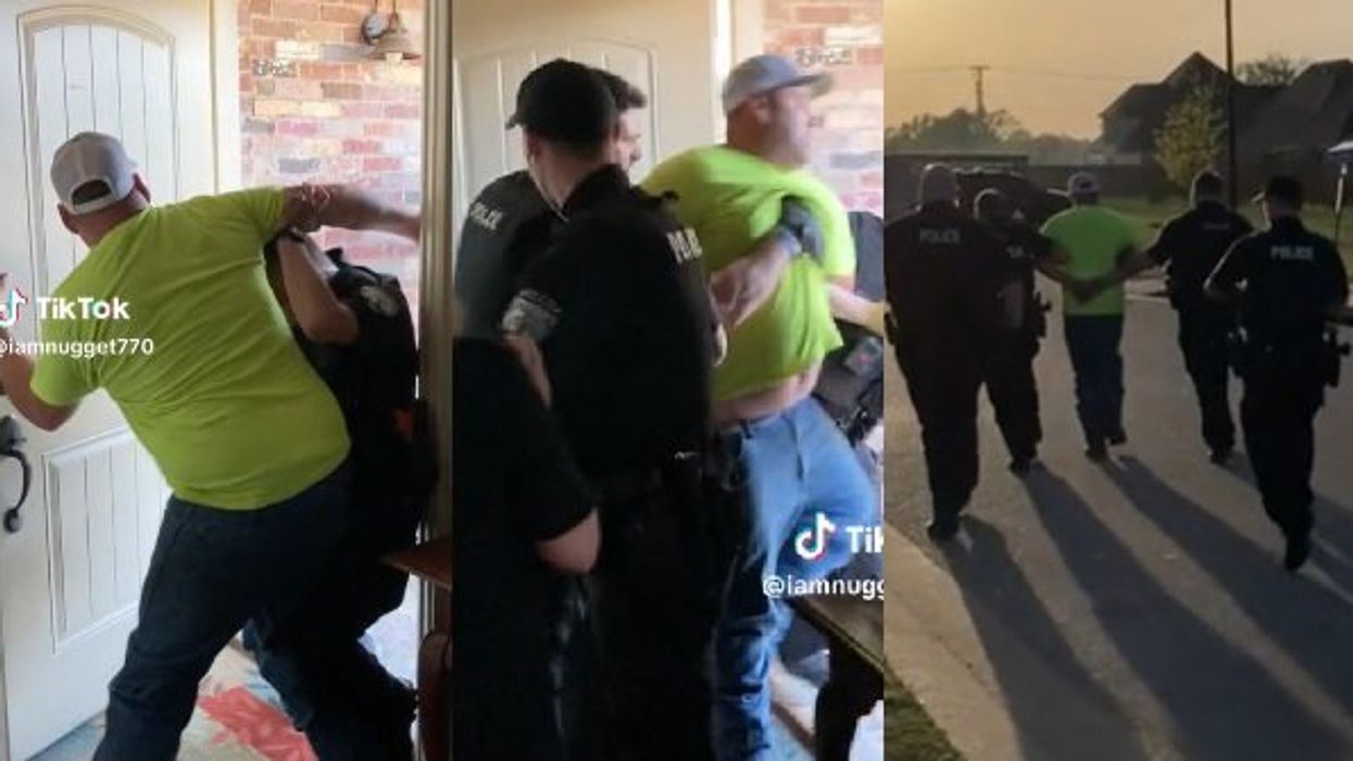 Cops force their way into home, manhandle father, drag him away in handcuffs for allegedly piercing son's ear: Video