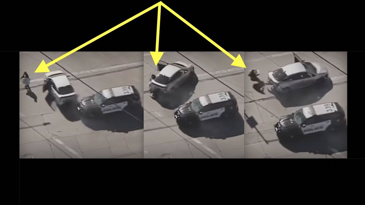 Cops ram carjacked vehicle, which spins and slams into 66-year-old woman crossing street, sending her flying into curb