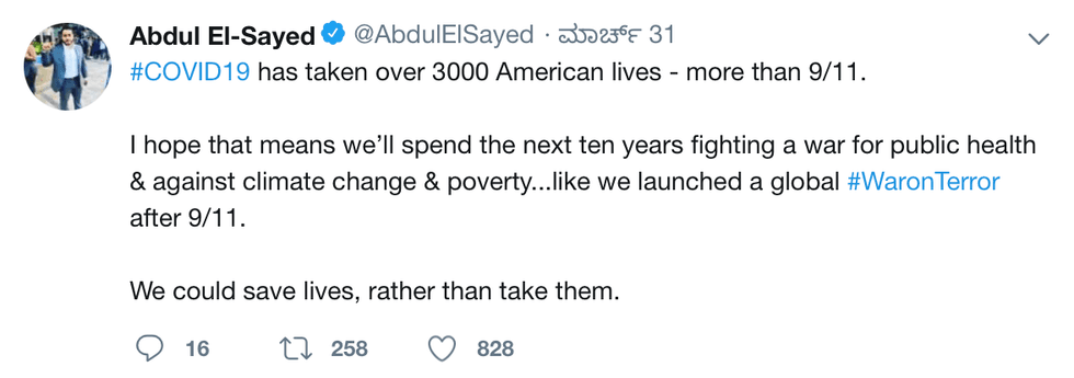 Deleted tweet from Abdul El-Sayed's Twitter account