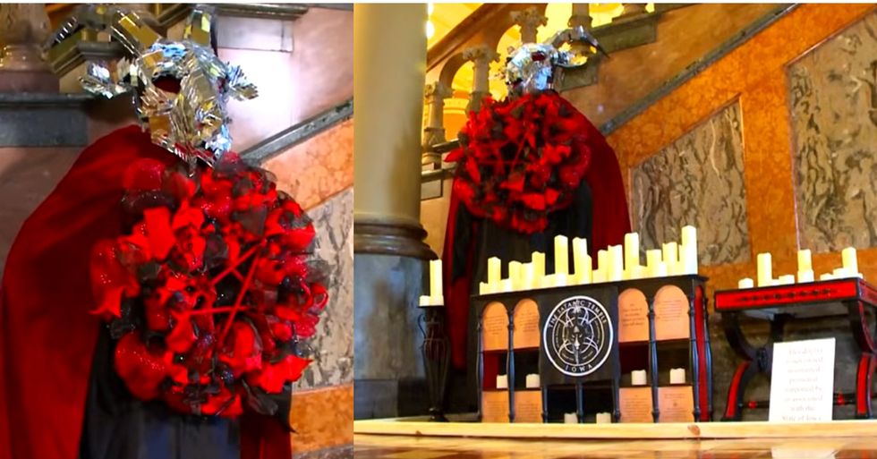 Devout Christian destroys satanic idol at Iowa Capitol. Appreciative donors fund his legal defense inside 3 hours.