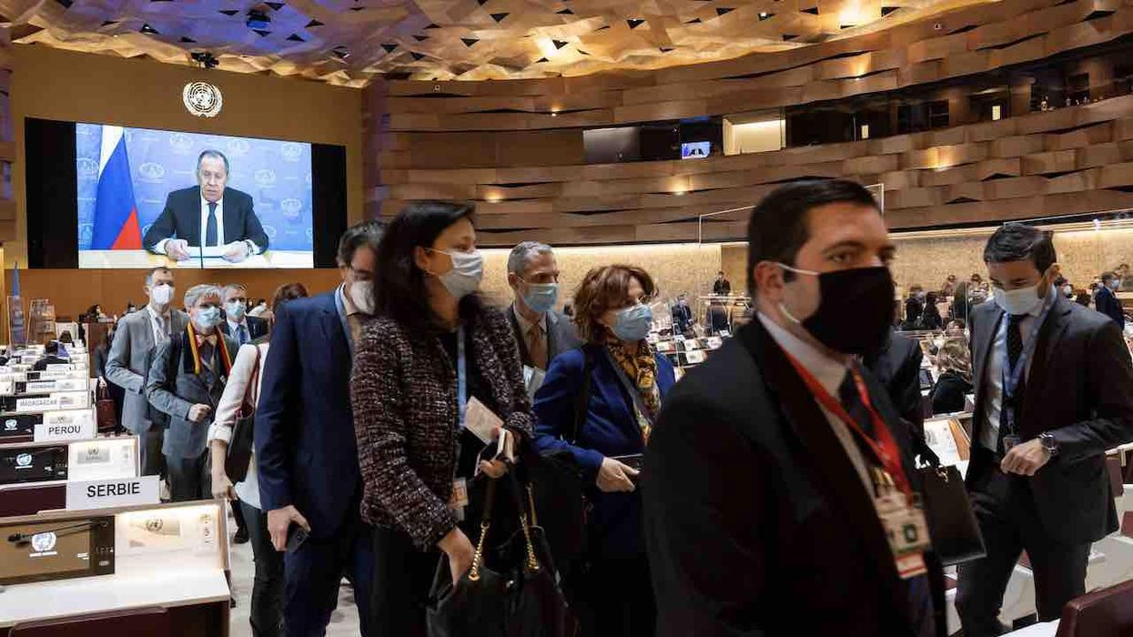 Diplomats stage walkout during Russian foreign minister's video address to UN Human Rights Council in protest of Ukraine invasion