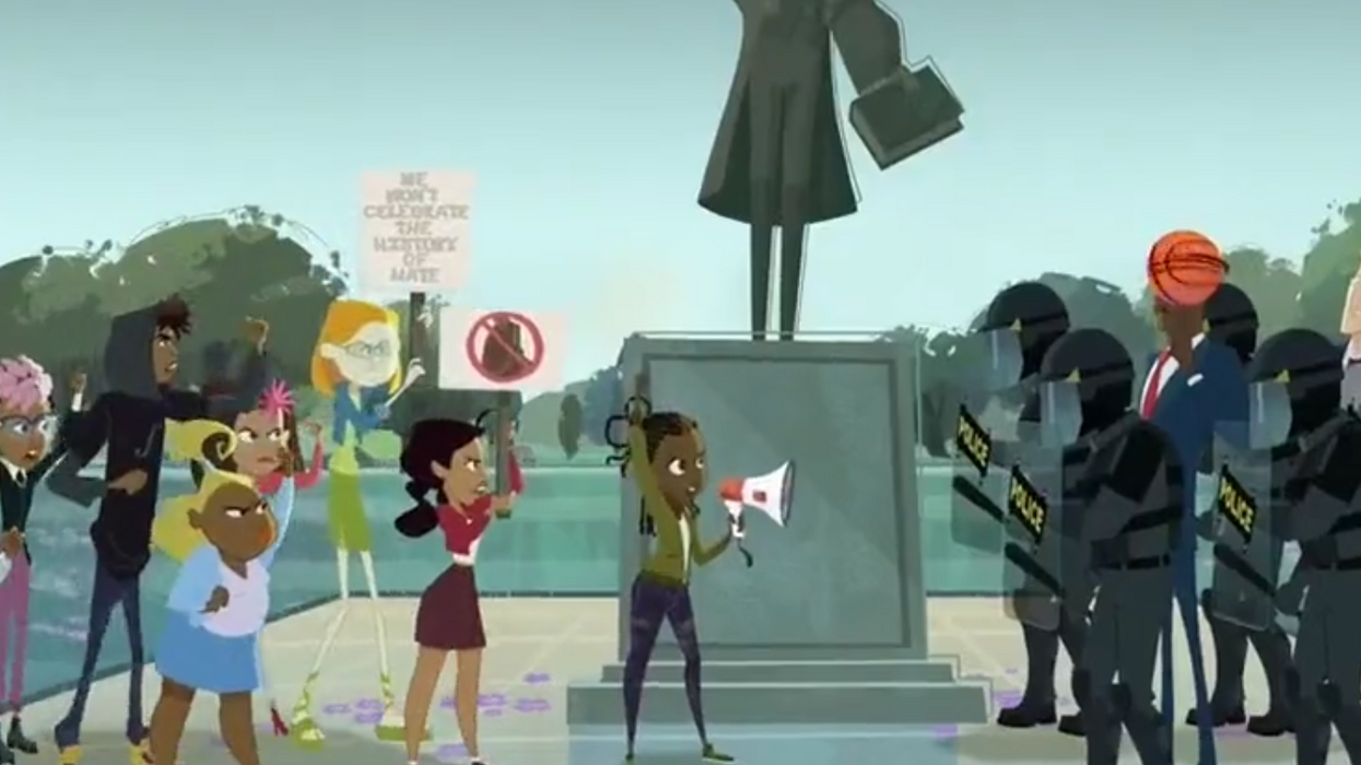 'Do something with your white privilege!' Disney cartoon rants about race, has children protest against riot police and topple statue