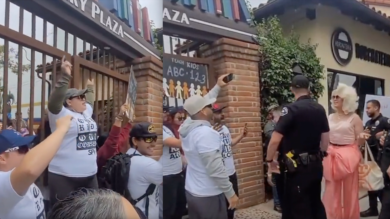 Drag queen story hour crumbles into dust as protesters block library entrance, repeatedly holler 'leave our kids alone!' at wig-wearing performer Pickle