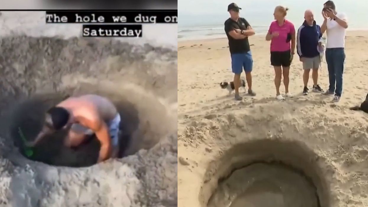 Duo laugh to high heaven after they see the hole they dug reported on Irish TV as the 'aftermath of a once-in-a-lifetime cosmic event'