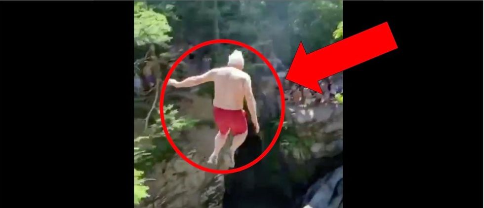 Elderly Man Jumps Into A River In Epic Video