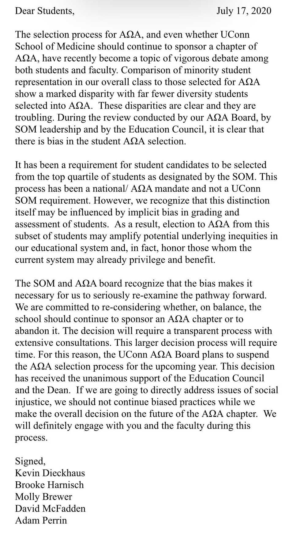 UConn Med. School May Shutter Honor Society Amid Diversity Feud