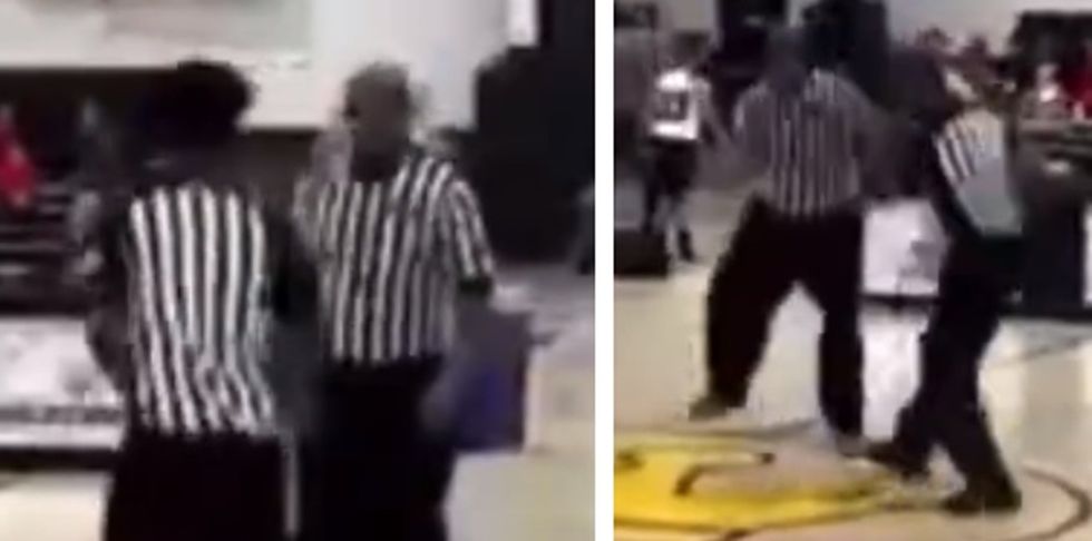 Fists fly as 3 refs brawl in the middle of the court during youth basketball tournament: Video