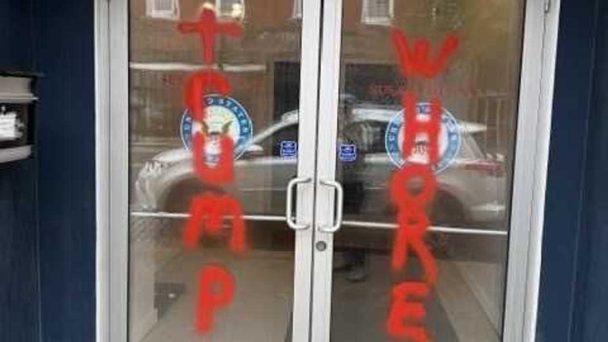 Graffiti vandalism on Sen. Susan Collins' (R - Maine) Biddeford, Maine office.