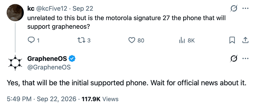 GrapheneOS confirms support for Motorola Signature 27