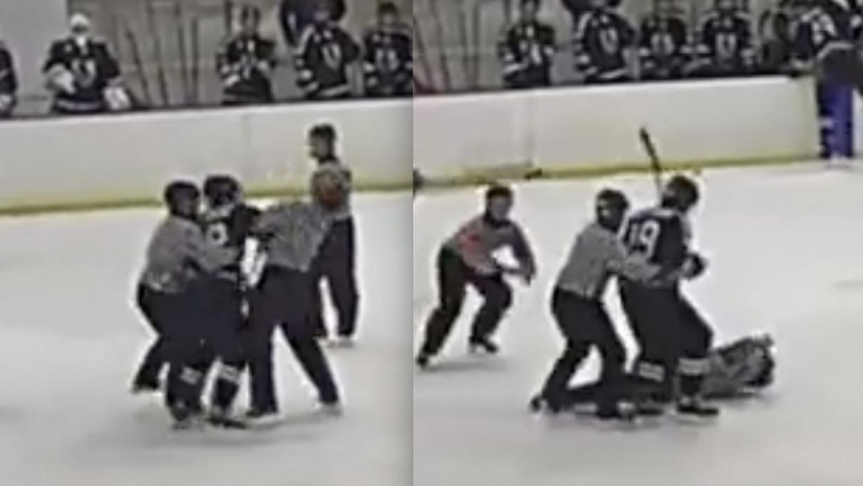 Hockey player punches referee in face after penalty, knocks official to ice. Punch also knocks player out of league for good.