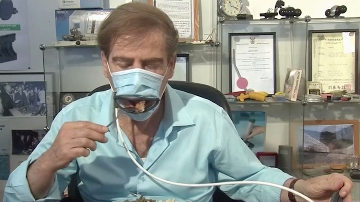 Hoping to look like a lunatic? 'Pac-Man' face mask invention allows you to eat while keeping your mask on.