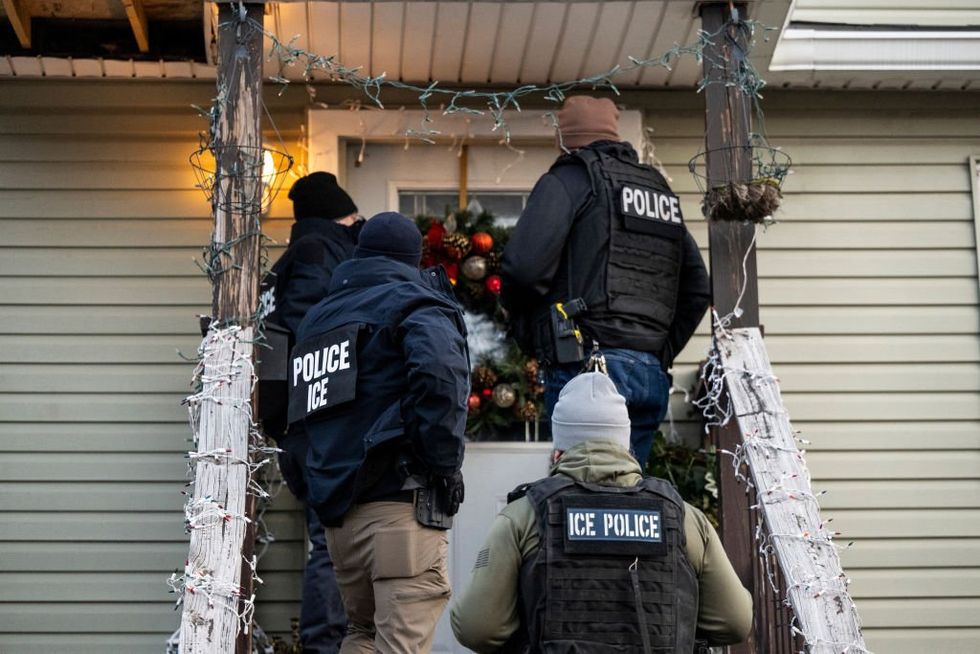 'Hostile' mob swarms ICE agents making arrest in blue state — then female with baby blocks federal vehicle