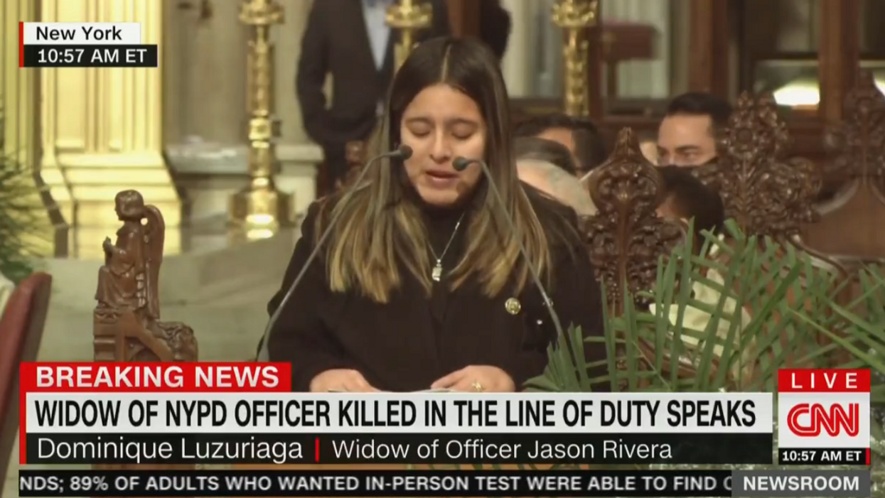'I hope he's watching': Widow of slain NYPD officer slams Manhattan DA in emotional eulogy, says, 'We are not safe any more'
