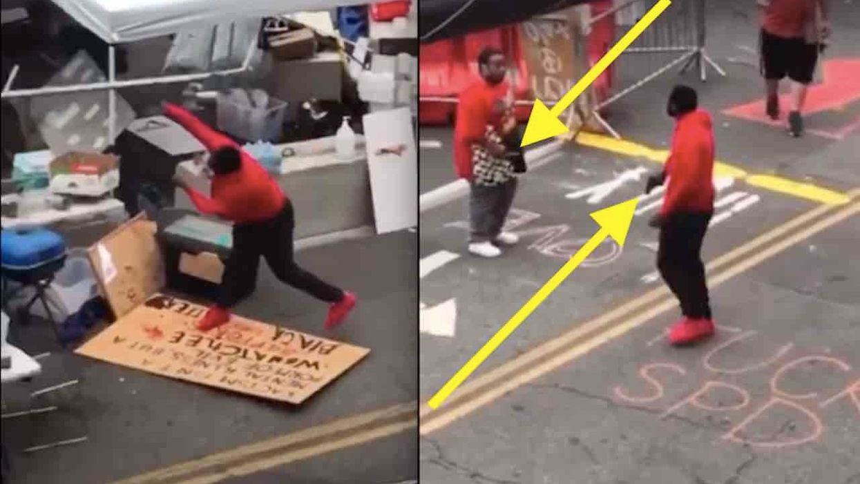 'I'm sick of this s**t!': Fed-up man caught on video turning over tables, throwing barricades at CHOP