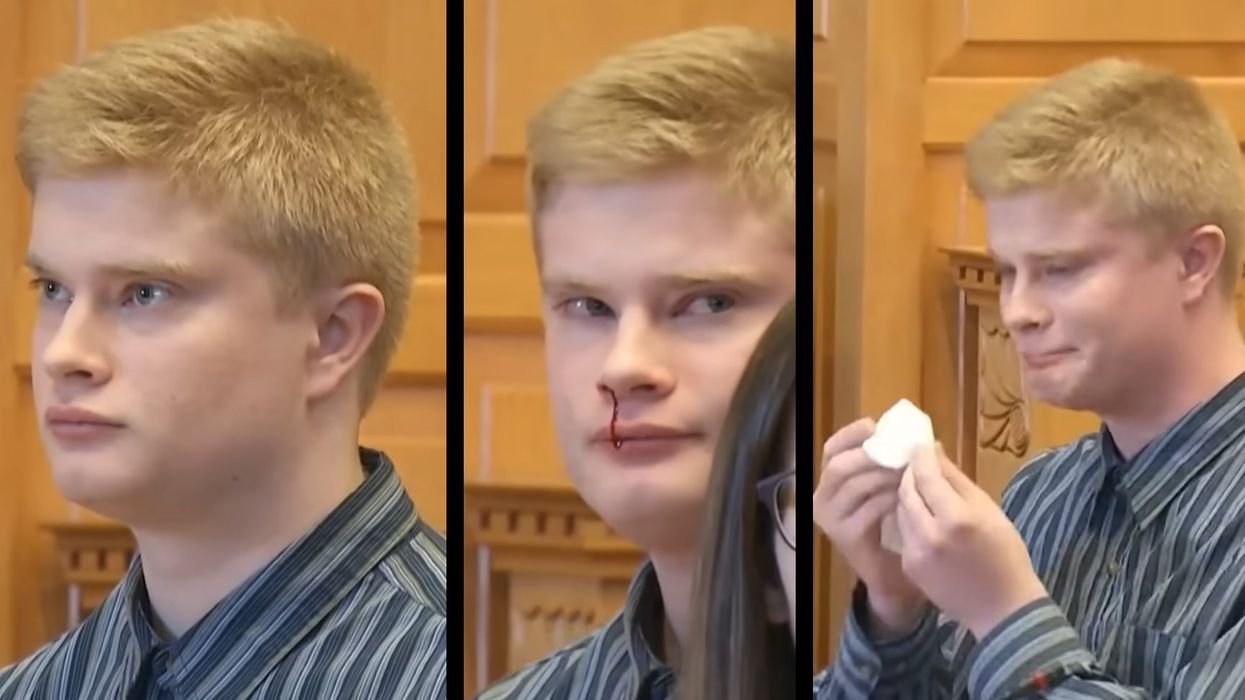 Teen who helped friend savagely murder teacher over a bad grade sobs, bleeds from the nose ahead of receiving life sentence