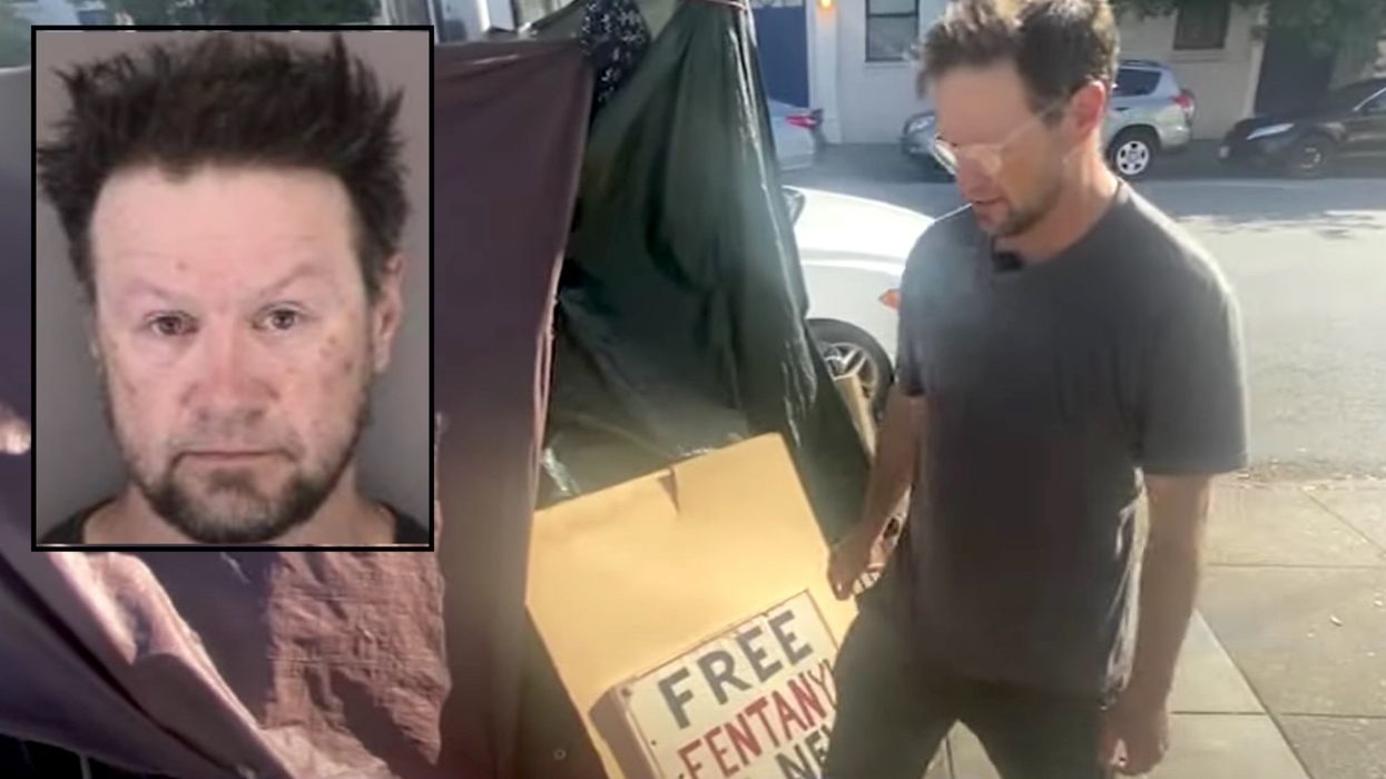 Convicted pedophile lives in tent across from San Francisco Catholic grade school with sign reading 'Free fentanyl 4 new users'
