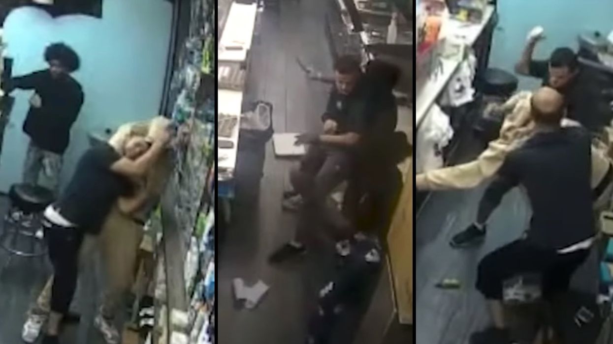 Security video shows bodega workers fight back and beat down thieves during robbery in Bronx