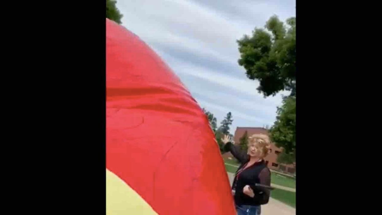 Student rolls 'free speech ball' on campus to recruit for conservative club — until official shuts her down. Now student is fighting back.