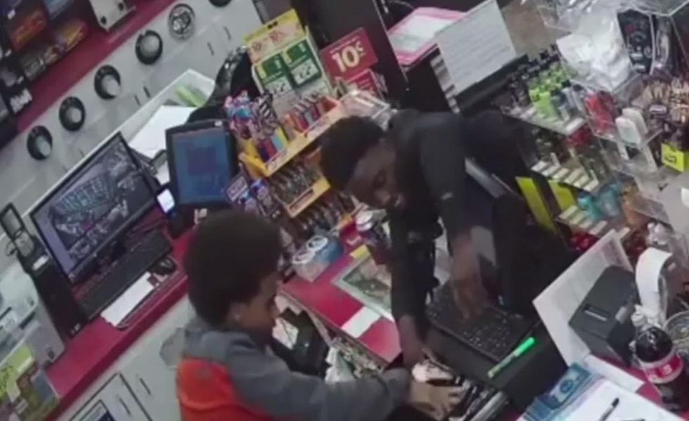 Store clerk collapses after confronting teens. Do they call 911? Nah. But they do steal from store.