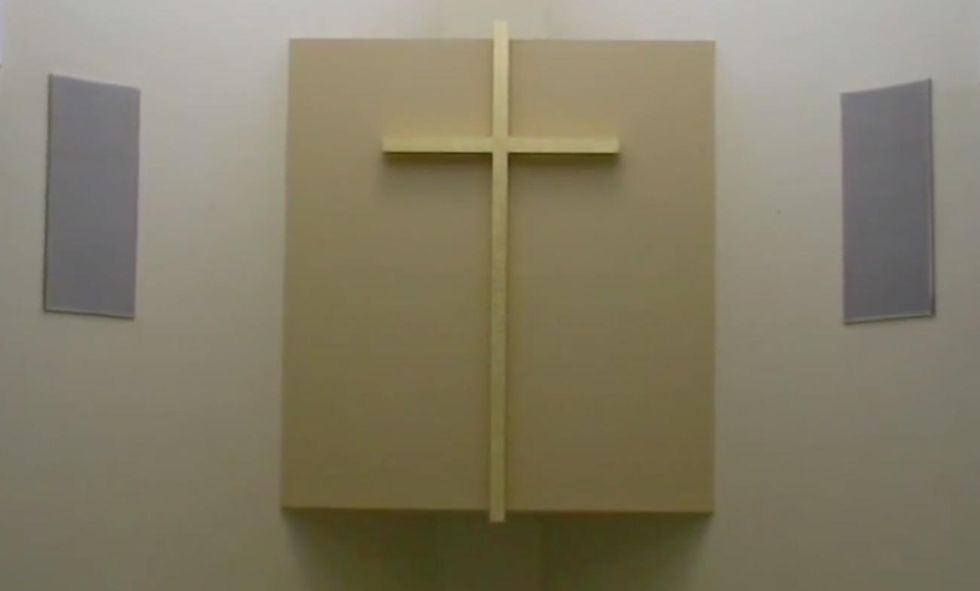 Atheist group complains about crosses in church building leased by school—and the crosses come down