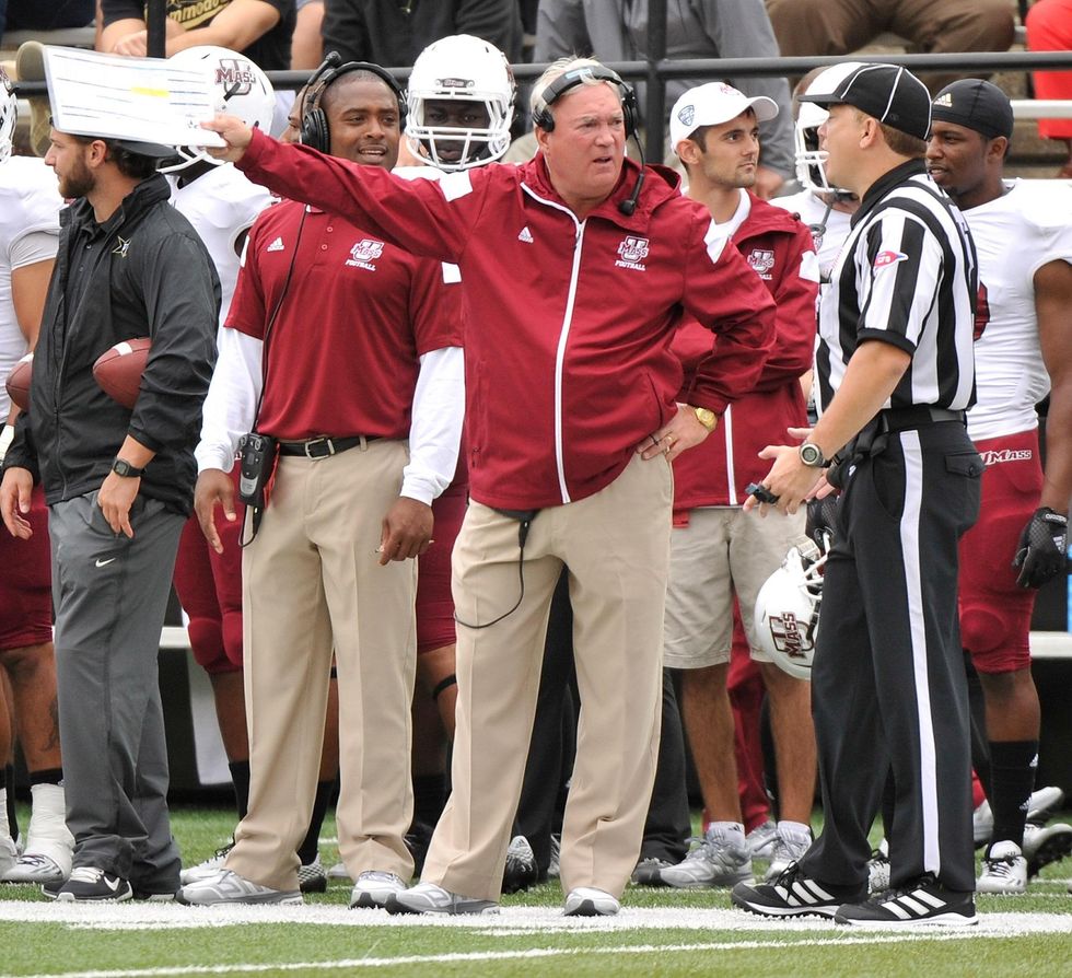 UMass football coach suspended for ‘rape’ comment while slamming officials