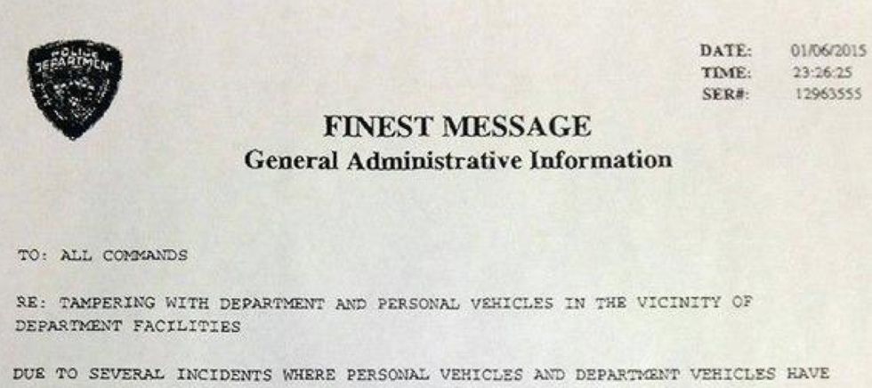 Eerie Memo Sent to NYPD Precincts Warns Officers That Their Patrol Cars Are Being Sabotaged