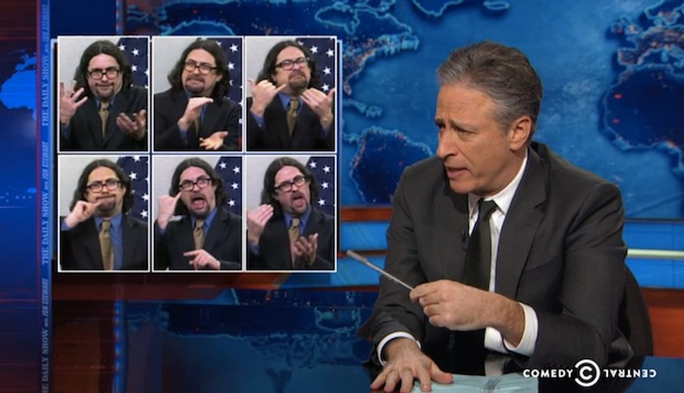 Did You Notice the Over-the-Top Sign Language Interpreters During the Blizzard Coverage? Jon Stewart Did