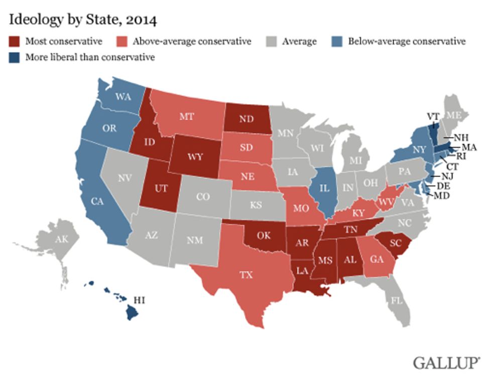 The Surprising Number of U.S. States That Have More Conservatives Than Liberals