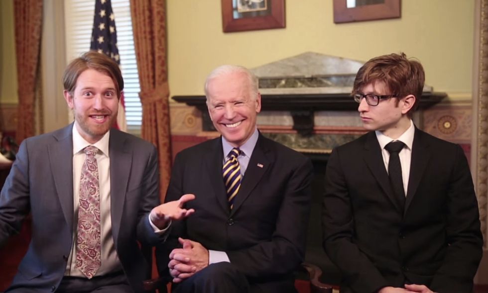 Joe Biden Teams Up With YouTube Singers for a Valentine's Day Message. Watch to the End to See What They're Pitching.