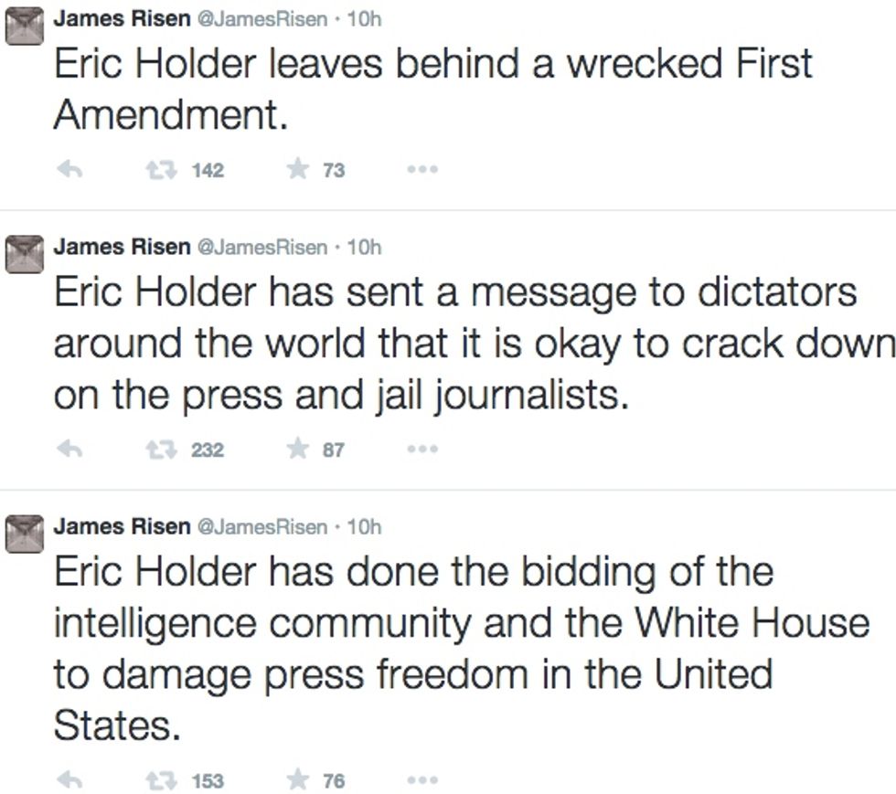 The Obama Administration Is the Greatest Enemy of Press Freedom in a Generation': Read This NYTimes Reporter's Epic Rant Against Obama and Eric Holder
