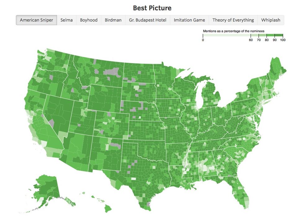 How Does 'American Sniper' Fare Against Popularity of Other Oscar Nominees? These Maps Have Answer