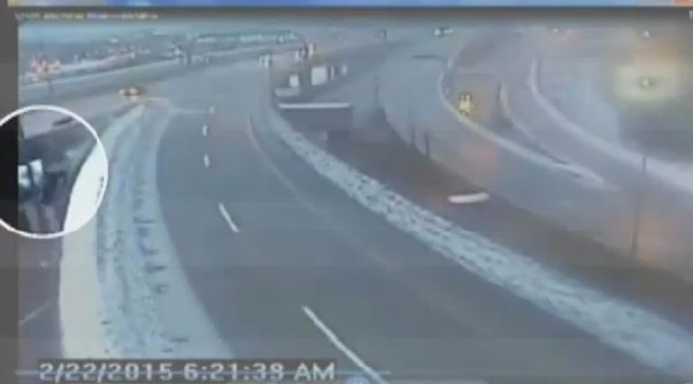 Watch the Video: Driver Goes Airborne, Lands on Freeway Below After Hitting Divider