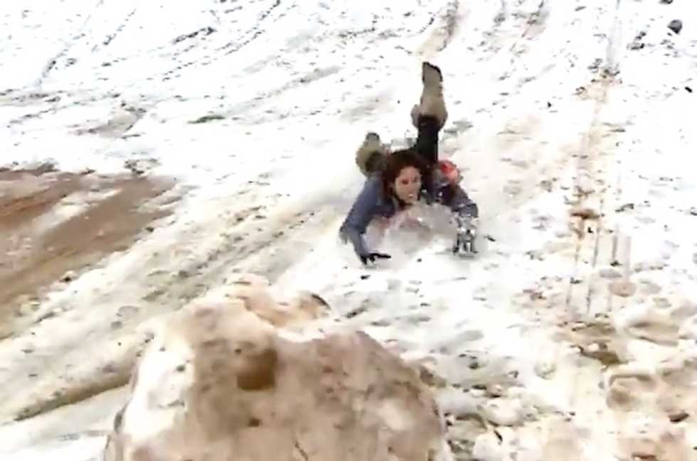 Fail! TV Reporter Doing Live Segment on 'Proper' Sledding Ends Up Showing You What Not to Do