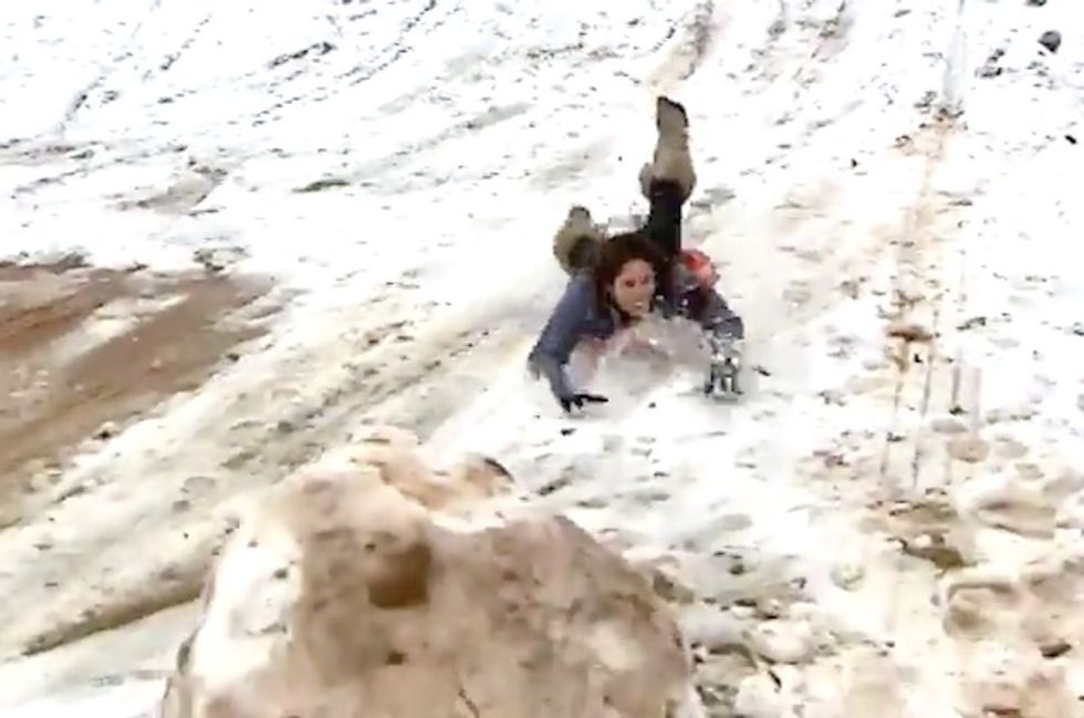Fail! TV Reporter Doing Live Segment on 'Proper' Sledding Ends Up Showing You What Not to Do