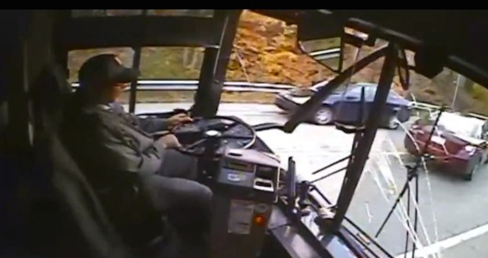 Three Different Camera Angles Show the Terrifying Moment a Bus Driver Fell Asleep at the Wheel