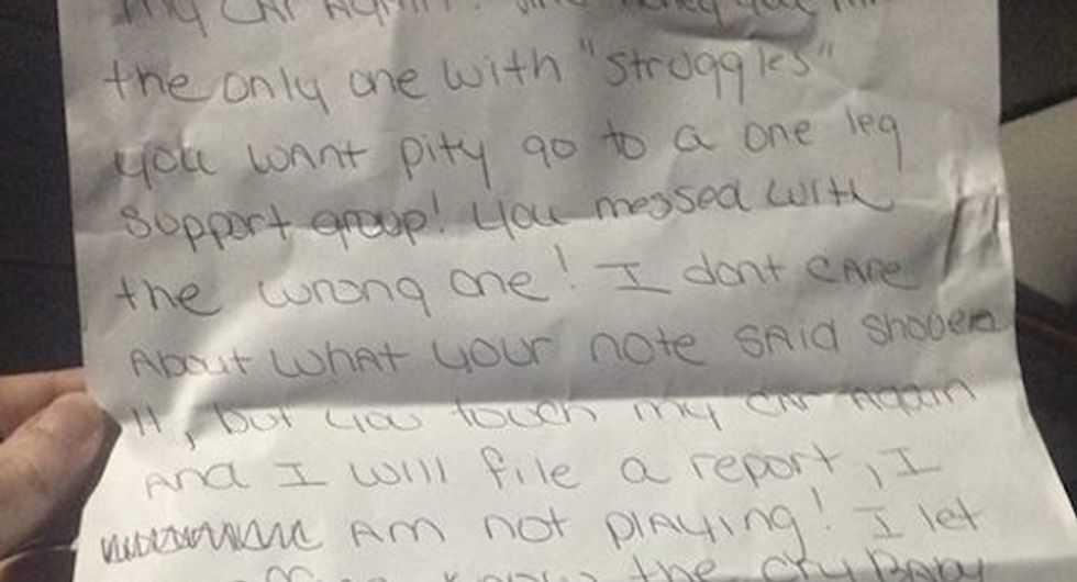 Woman With Prosthetic Leg Claims to Find ‘Really Rude’ Letter on Windshield After Making Simple Request