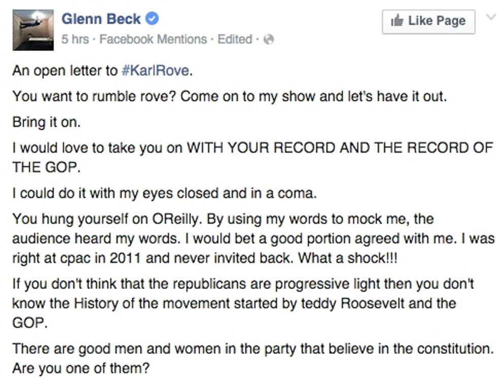 The Spine of a Worm, the Ethics of Whores and the Integrity of Pirates': Read Glenn Beck's Brutal Open Letter to Karl Rove and the GOP