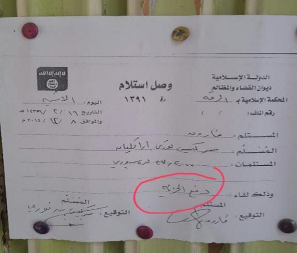 Photo Purports to Show Receipt Given to Christian Who Paid Protection Tax to the Islamic State