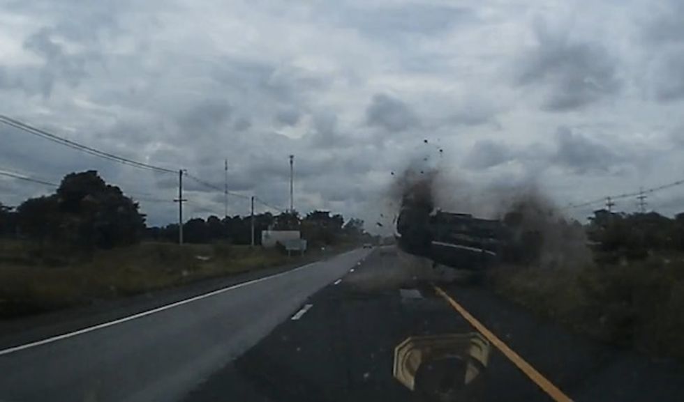 Dash Cam Catches Flipping, Spinning Car's Close Call...but That Might Be an Understatement Once You See It