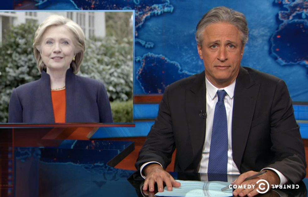 Jon Stewart Mocks Hillary Clinton's Campaign Clip: 'This Is Boring As...