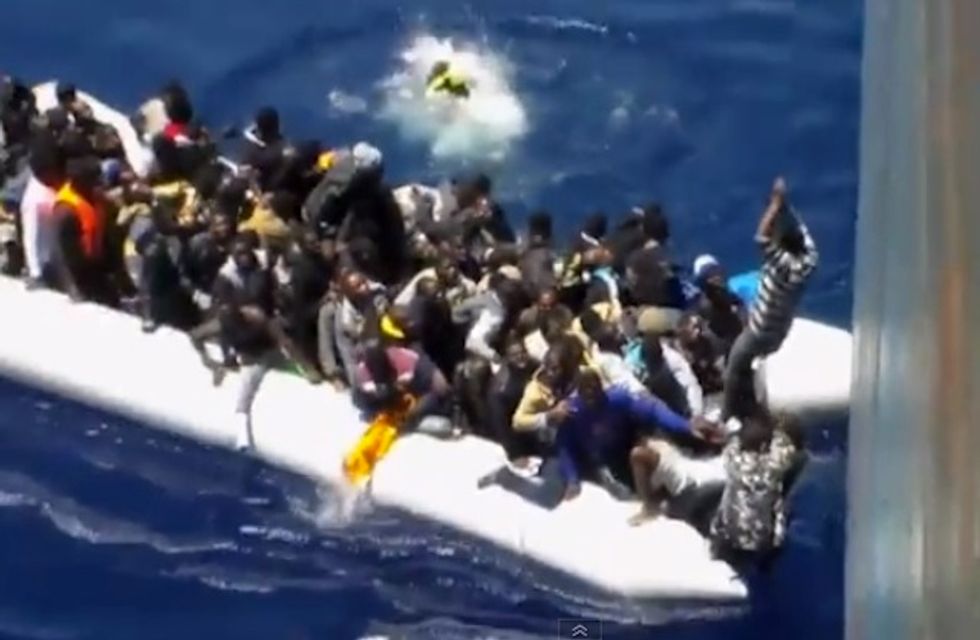 Dramatic Video Shows Desperate Moments African Migrants on Sinking Dingy Trampled Each Other Before Rescue at Sea