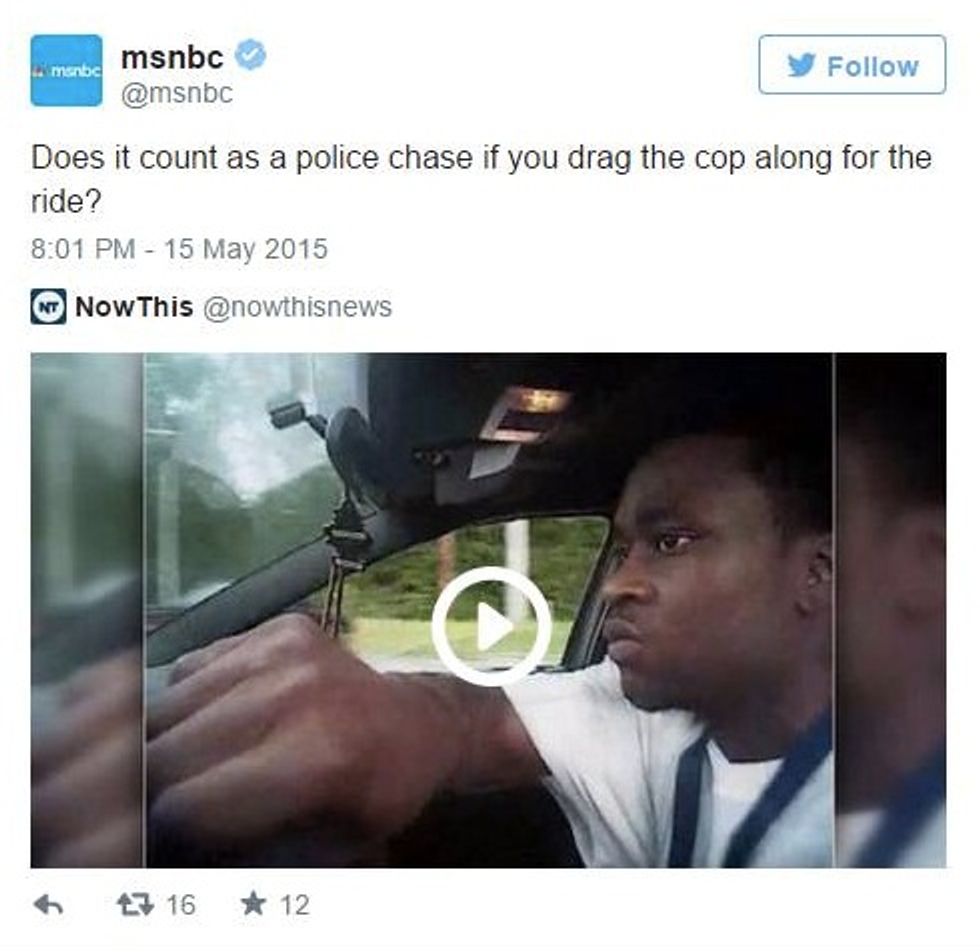 MSNBC Posts Tweet Mocking Cop Dragged by Driver — Then Deletes It Apparently After Getting Called Out