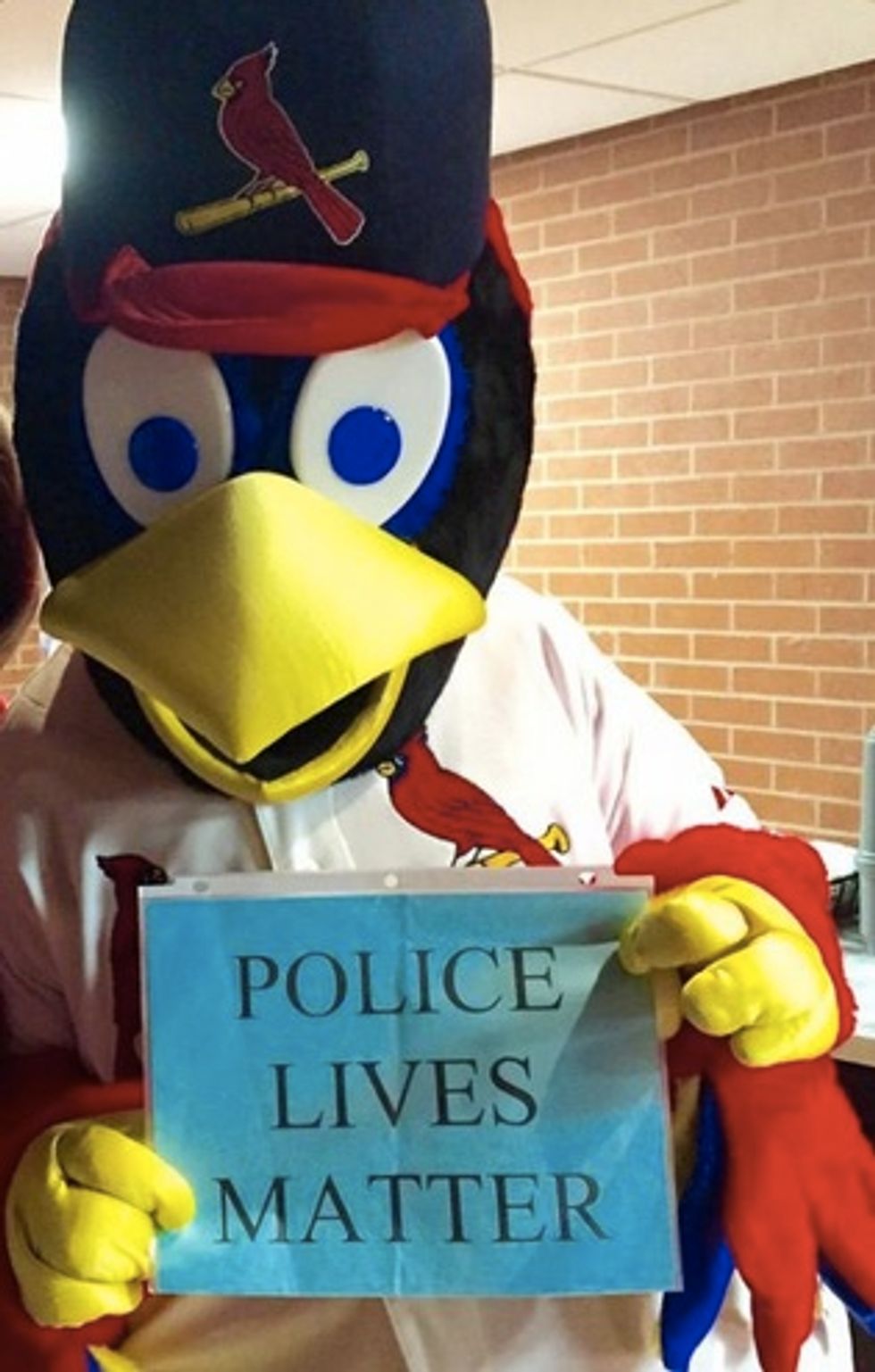 St. Louis Cardinals' Mascot in Photo Holding 'Police Lives Matter' Sign. Want to Guess How That Went Over With the Team?